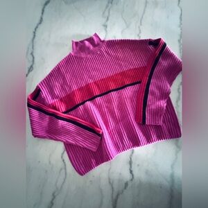 Sanctuary Pink and Red Ribbed Turtleneck Sweater
